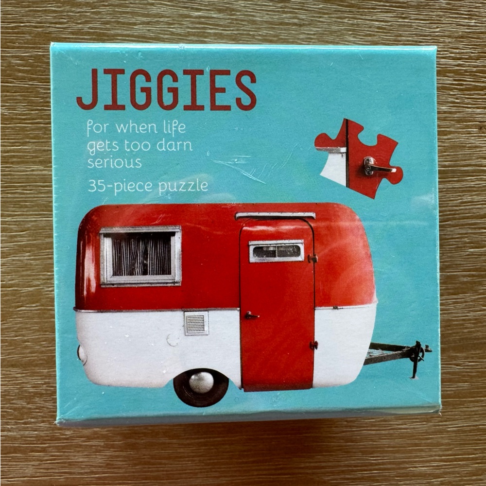 Roadtrippin’ Red and White Camping Trailer 35-Piece Puzzle. New + Sealed